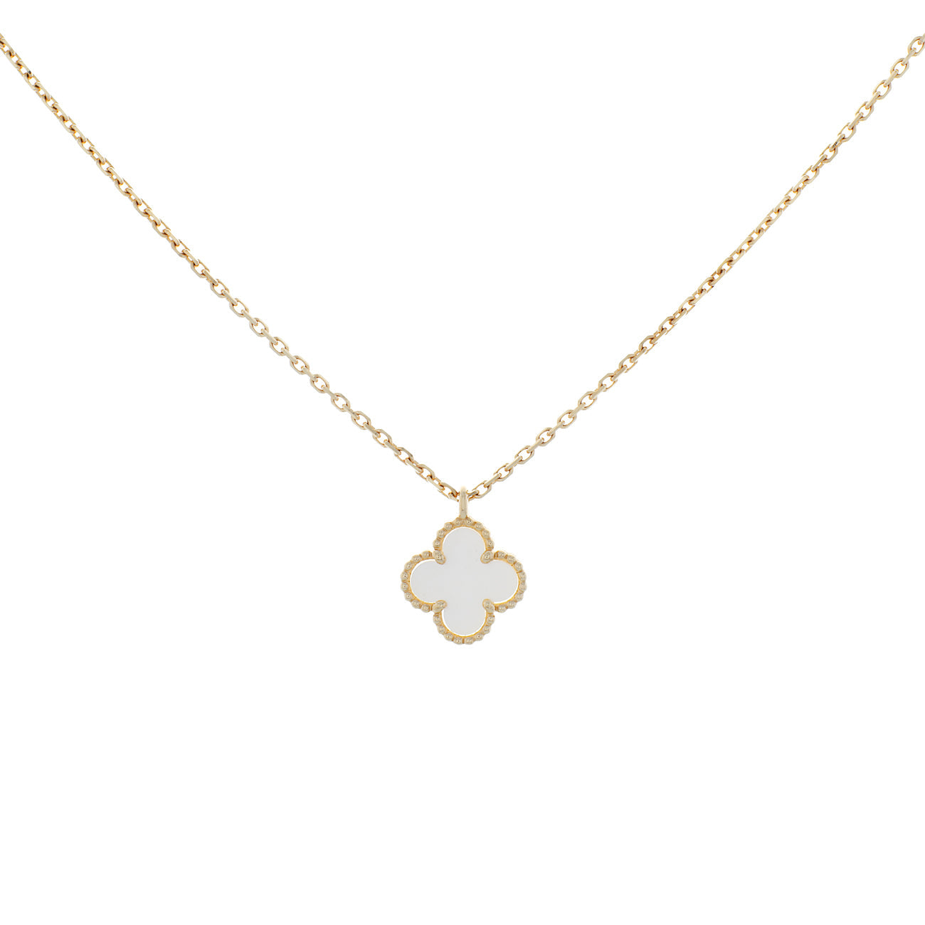 Exclusive Van Cleef & Arpels 18K Yellow Gold Mother of Pearl Sweet Alhambra Pendant Necklace — Front View