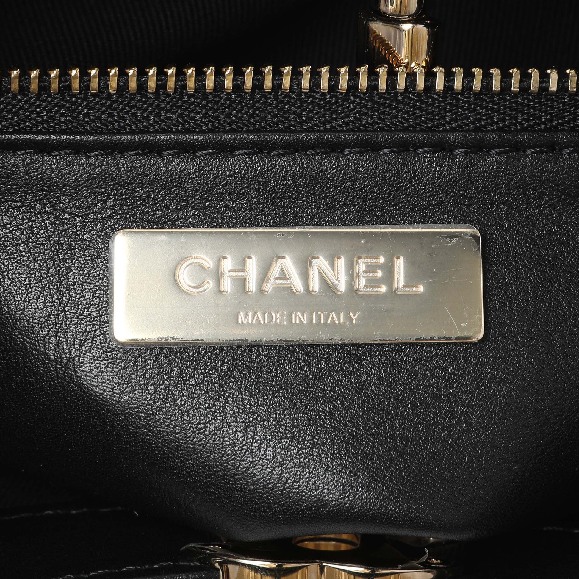 Exclusive Chanel Black Burgundy Quilted Patent Mini 31 Shopping Bag — Detail View