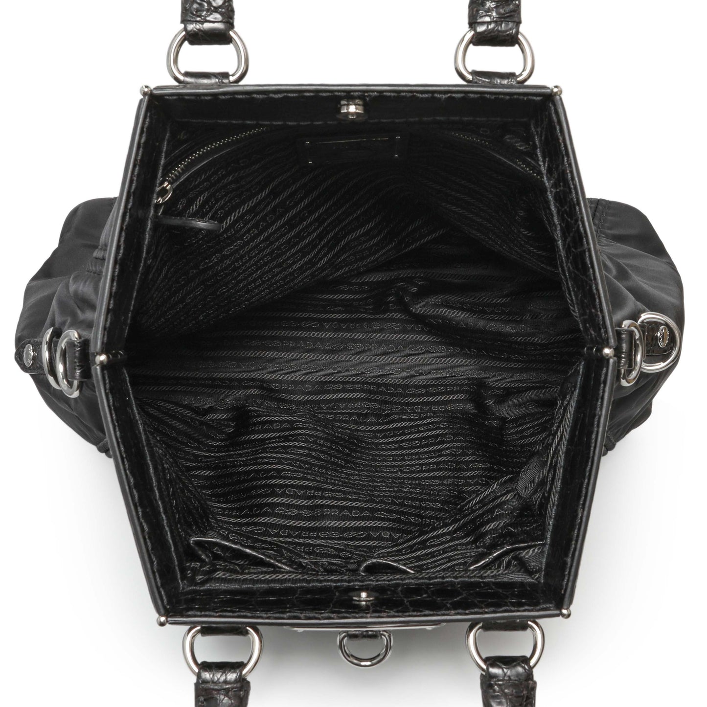 Exclusive Prada Black Nylon Frame Tote — Top View