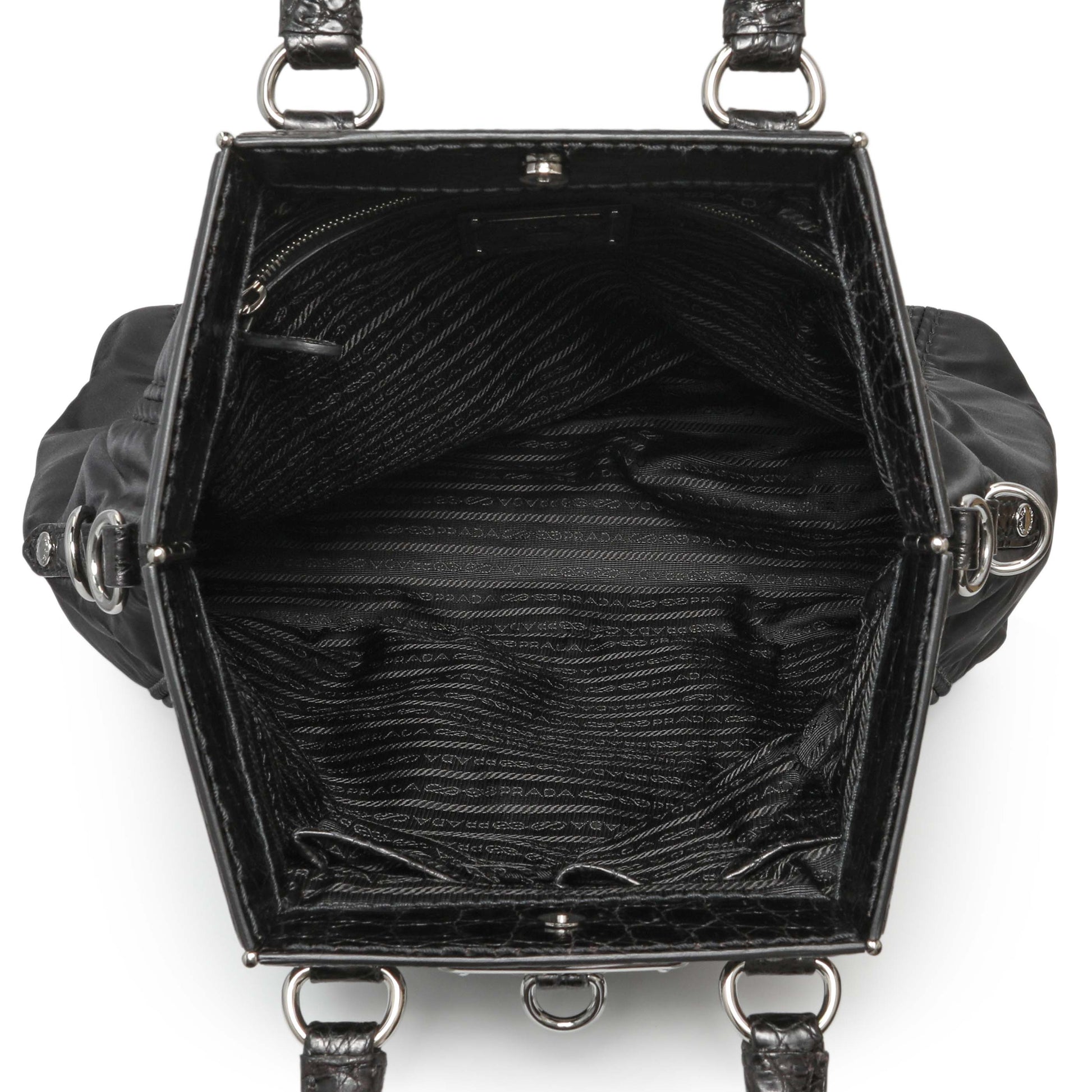 Exclusive Prada Black Nylon Frame Tote — Top View