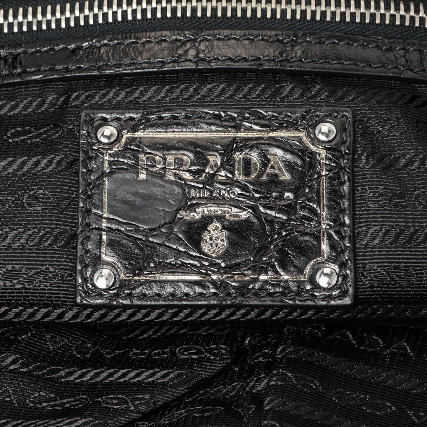 Exclusive Prada Black Nylon Frame Tote — Detail View