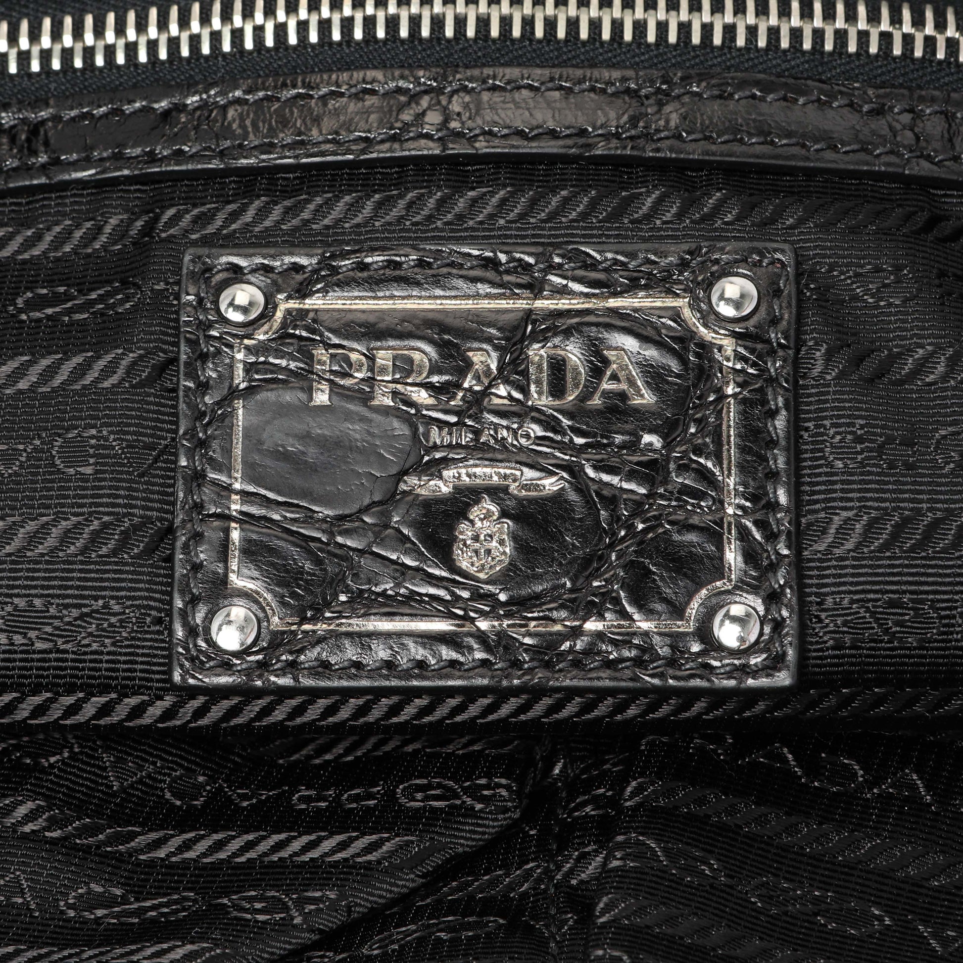 Exclusive Prada Black Nylon Frame Tote — Detail View
