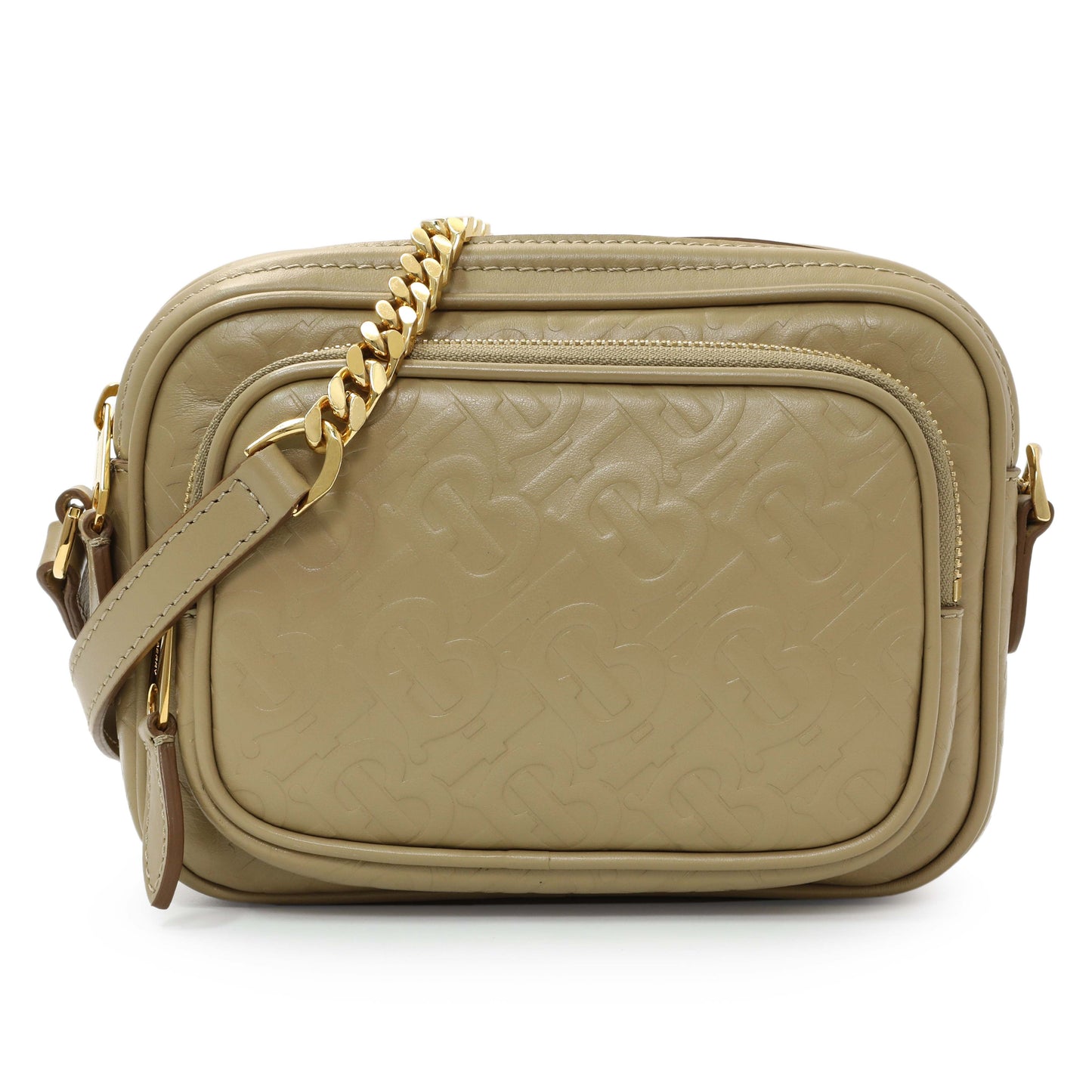 Exclusive Burberry Monogram Embossed Calfskin Camera Chain Bag — Front View