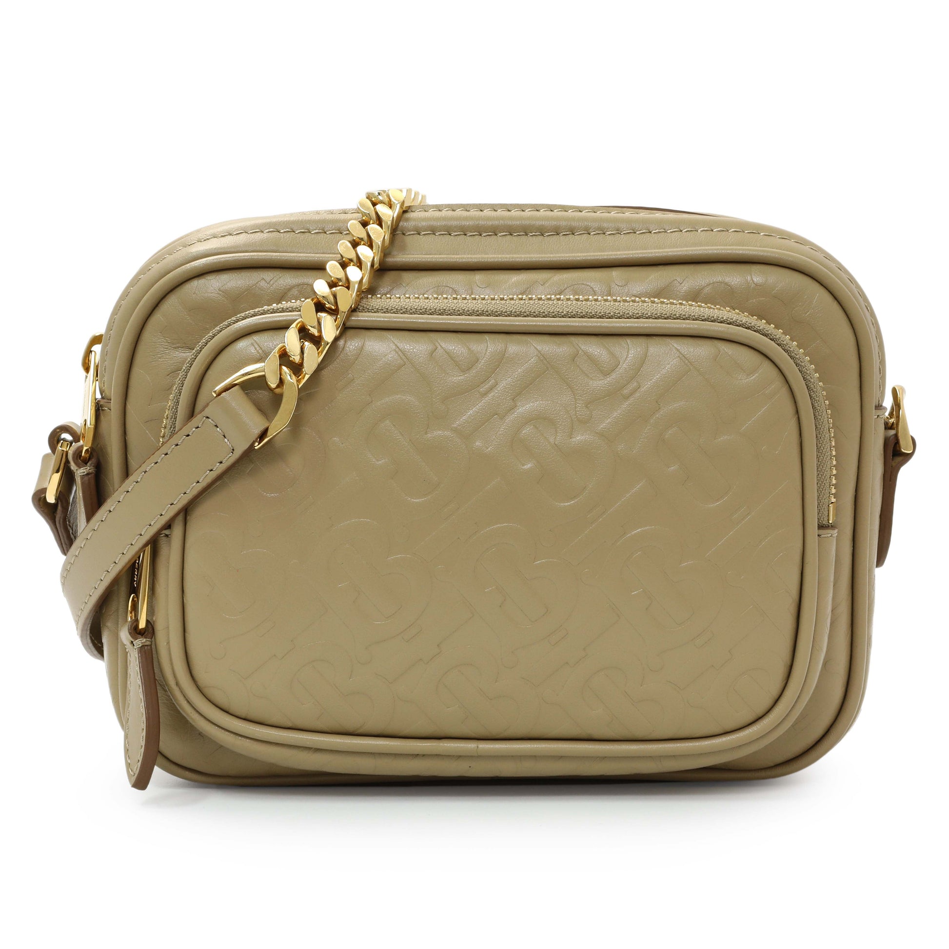 Exclusive Burberry Monogram Embossed Calfskin Camera Chain Bag — Front View