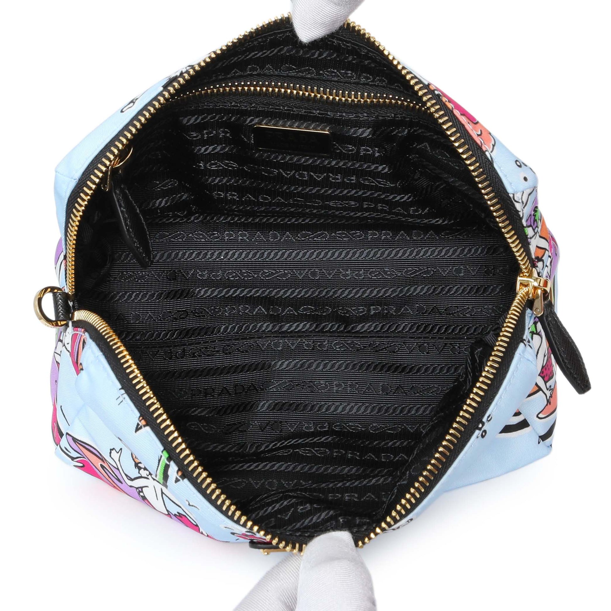 Exclusive Prada Blue Tessuto Stampato Nylon Saffiano Surf Print Wrist Pouch — Top View