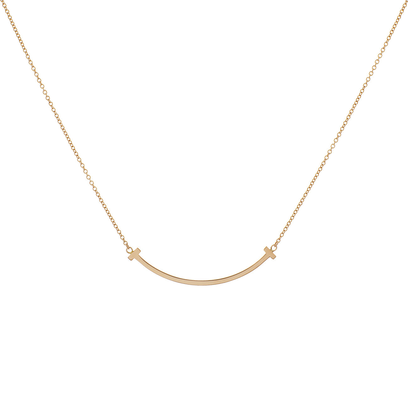 Exclusive Tiffany & Co. 18K Rose Gold Small T Smile Pendant Necklace — Front View