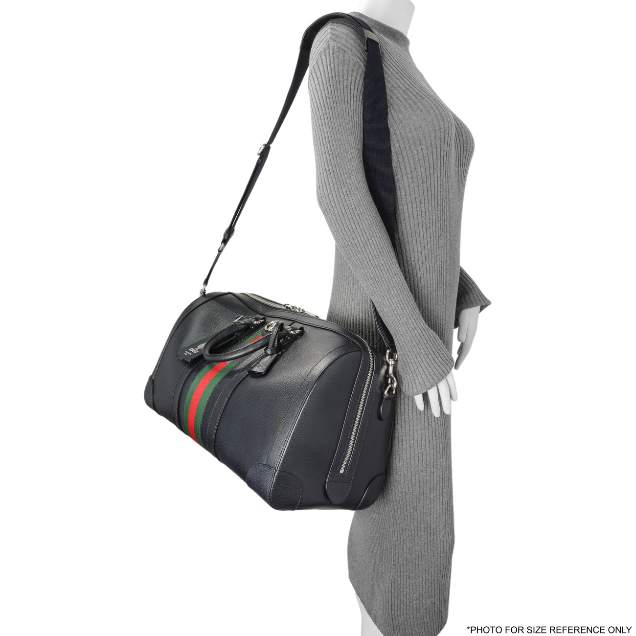 Exclusive Gucci Blue Textured Dollar Calfskin Web Medium Savoy Duffle Bag — Alternate View 7