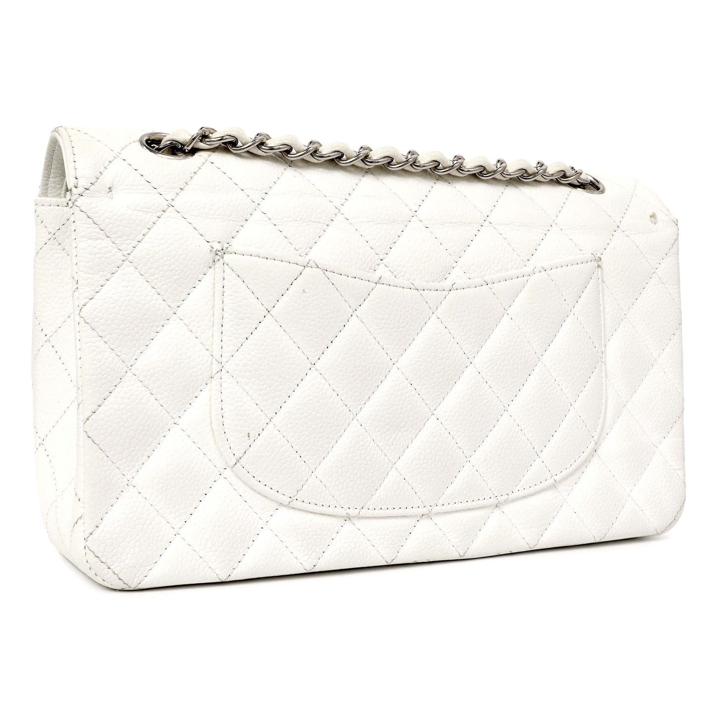 Exclusive Chanel White Quilted Caviar Medium Classic Double Flap — Side View