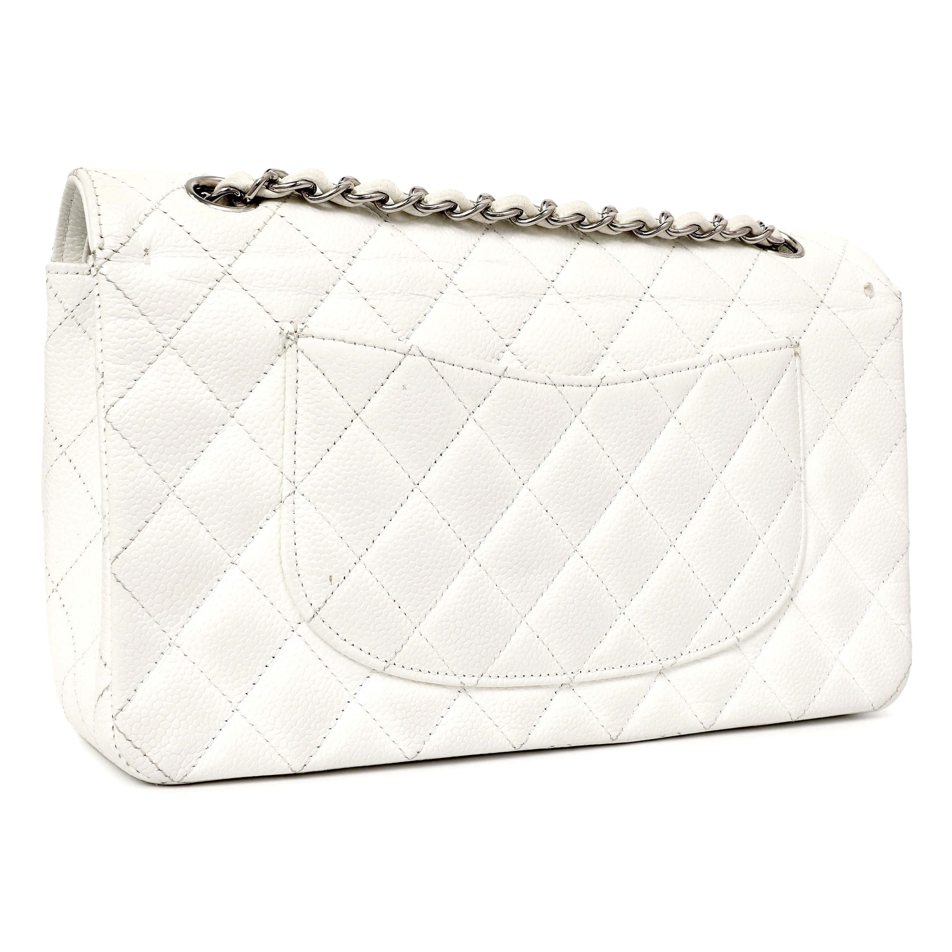 Exclusive Chanel White Quilted Caviar Medium Classic Double Flap — Side View