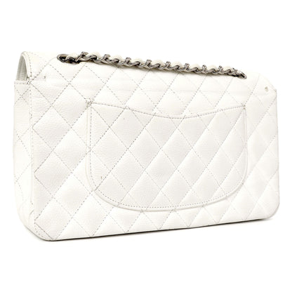 Exclusive Chanel White Quilted Caviar Medium Classic Double Flap — Side View