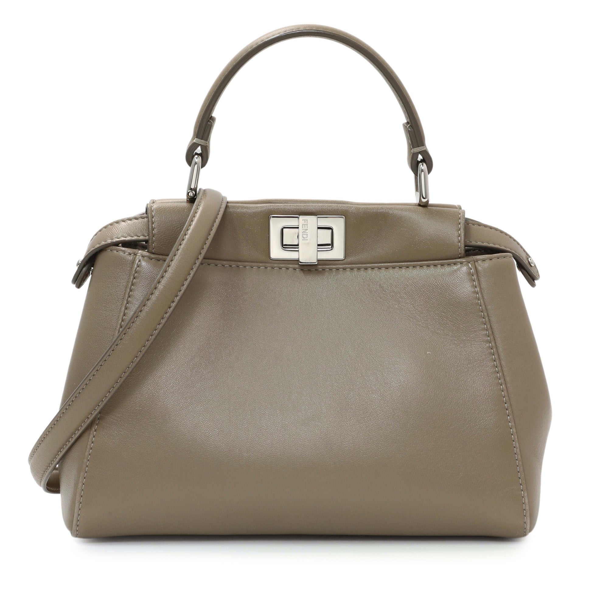 Exclusive Fendi Tortora Nappa Mini Peekaboo Iconic Satchel — Front View