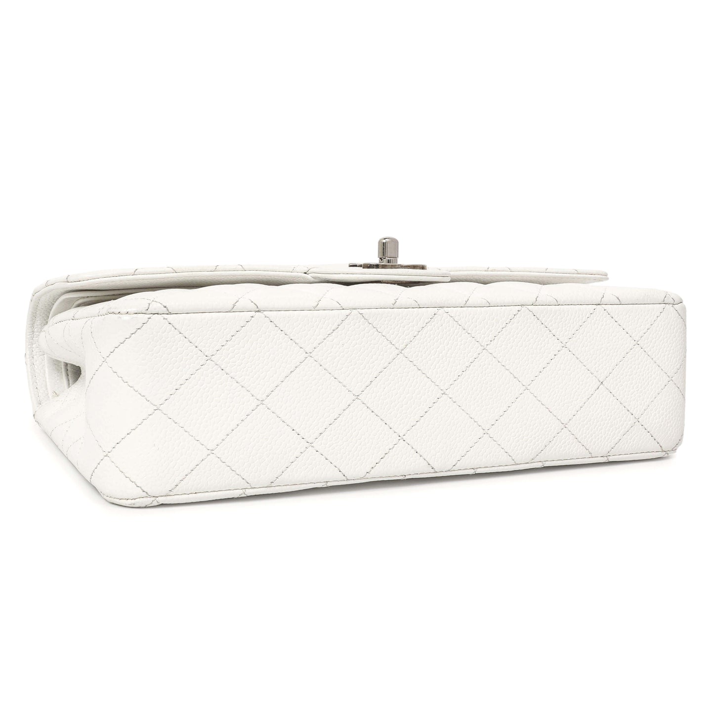 Exclusive Chanel White Quilted Caviar Medium Classic Double Flap — Back View