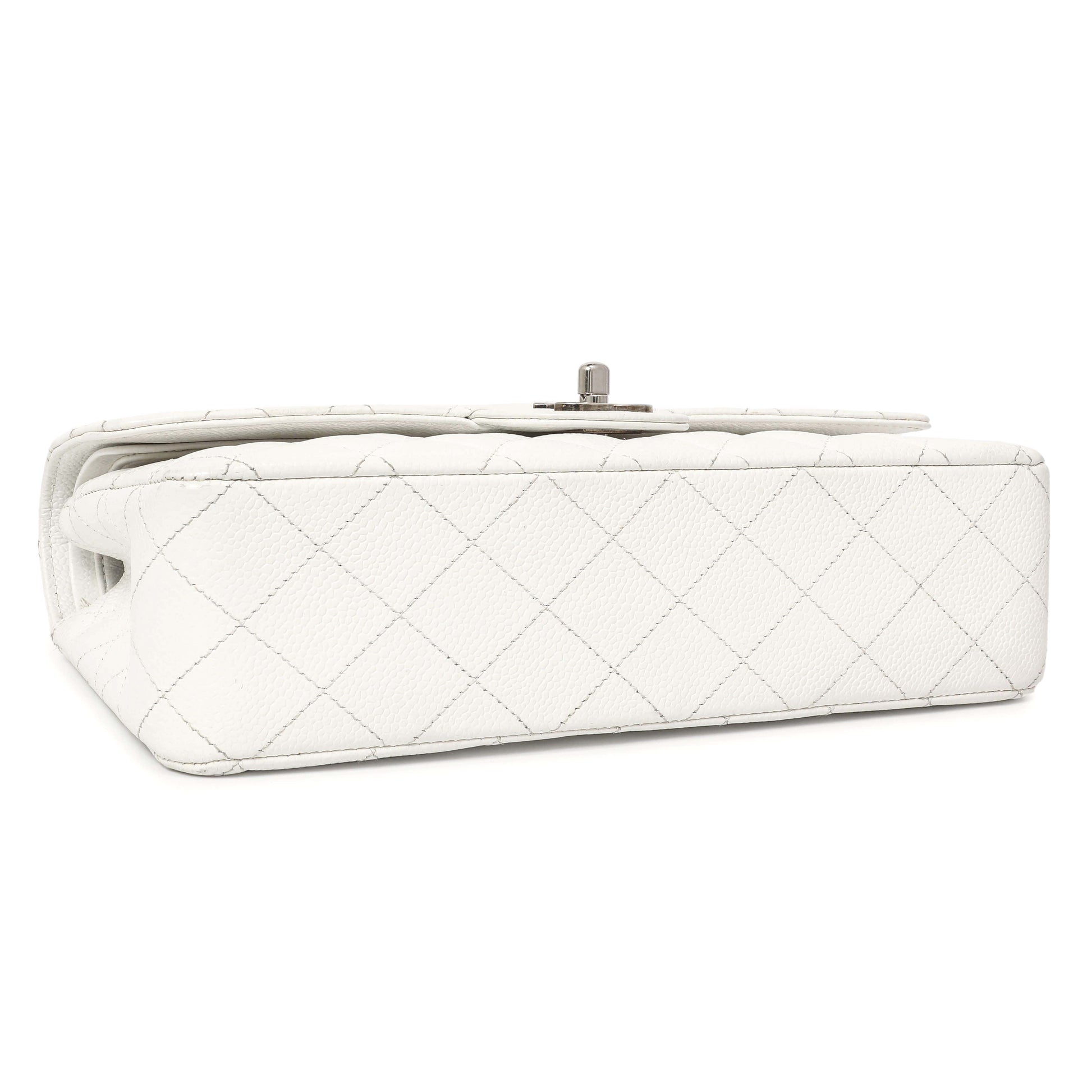 Exclusive Chanel White Quilted Caviar Medium Classic Double Flap — Back View