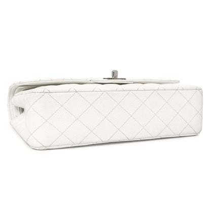 Exclusive Chanel White Quilted Caviar Medium Classic Double Flap — Back View