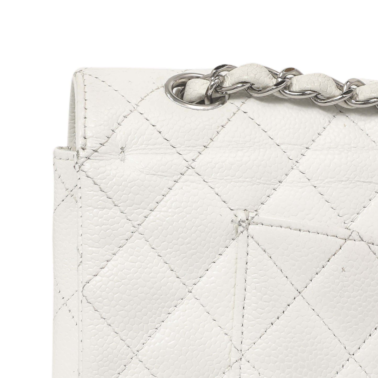 Exclusive Chanel White Quilted Caviar Medium Classic Double Flap — Alternate View 13