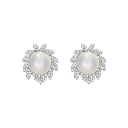 Exclusive 18K White Gold South Sea Pearl 1.98 Carat Diamond Earrings — Front View