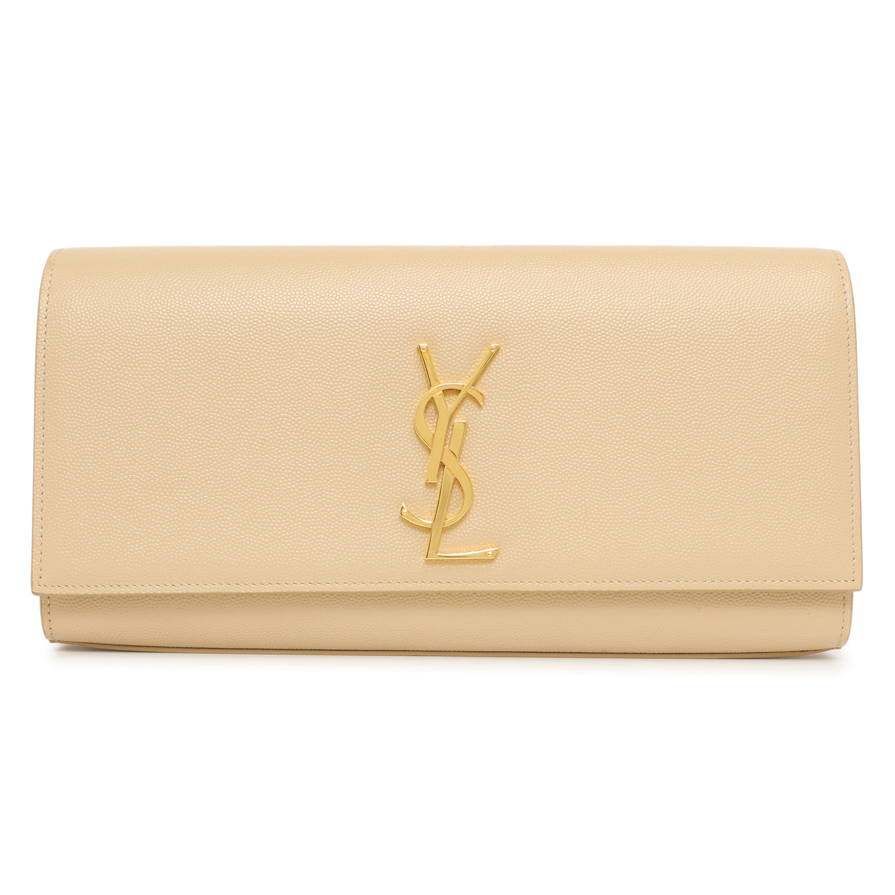 Exclusive Saint Laurent Beige Grain De Poudre Monogram Cassandre Clutch — Front View