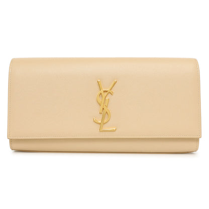 Exclusive Saint Laurent Beige Grain De Poudre Monogram Cassandre Clutch — Front View