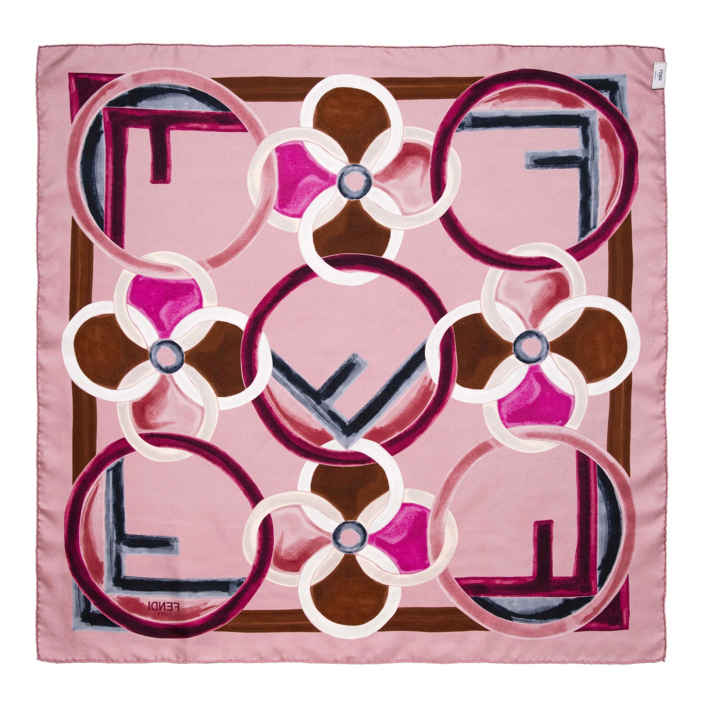 Exclusive Fendi Pink Silk F Logo Scarf — Back View