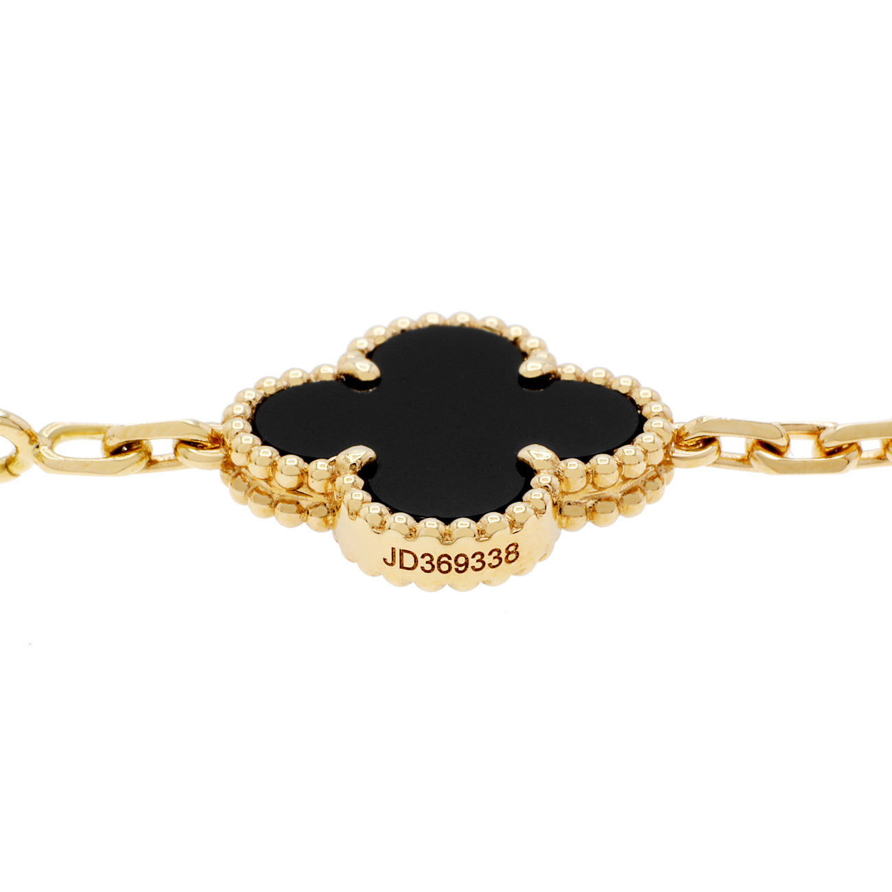 Exclusive Van Cleef & Arpels 18K Yellow Gold Onyx 5 Motifs Vintage Alhambra Bracelet — Back View