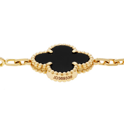 Exclusive Van Cleef & Arpels 18K Yellow Gold Onyx 5 Motifs Vintage Alhambra Bracelet — Back View