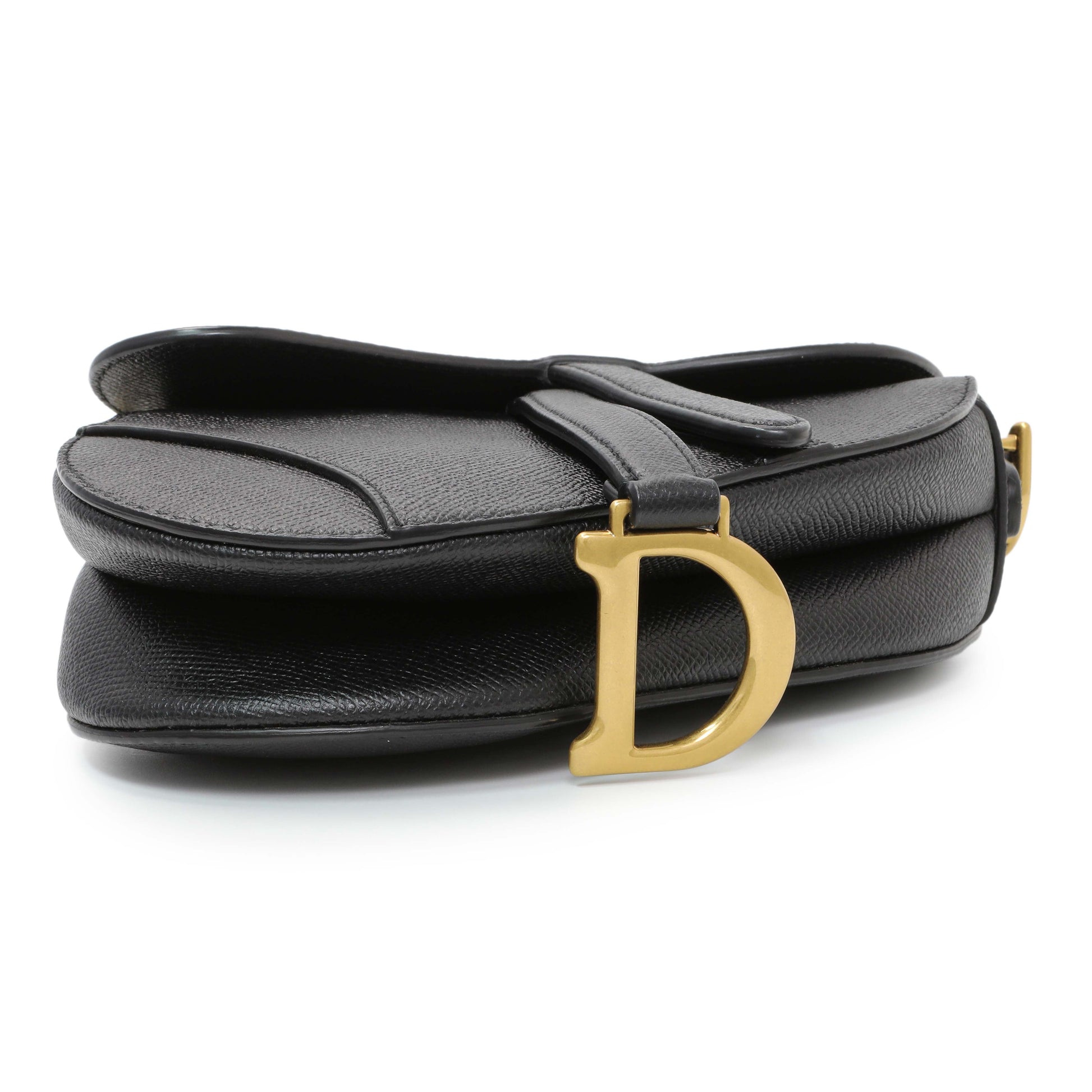 Exclusive Christian Dior Black Grained Calfskin Mini Saddle Bag — Back View