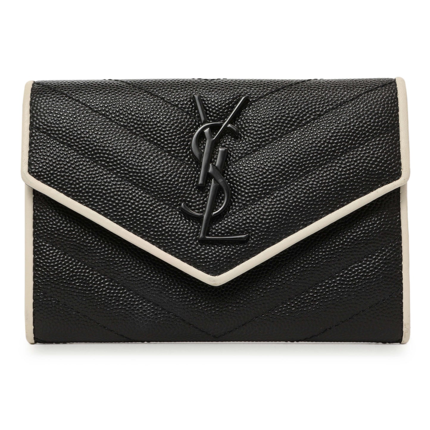 Exclusive Saint Laurent Black Grain De Poudre Matelasse Chevron Monogram Envelope Wallet — Front View