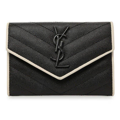 Exclusive Saint Laurent Black Grain De Poudre Matelasse Chevron Monogram Envelope Wallet — Front View