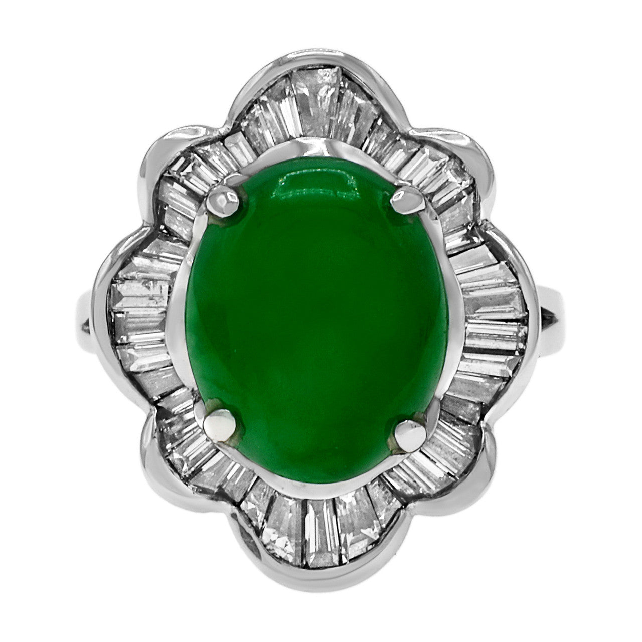 Exclusive 18k White Gold Jadeite & Diamond Ring — 4 — Front View