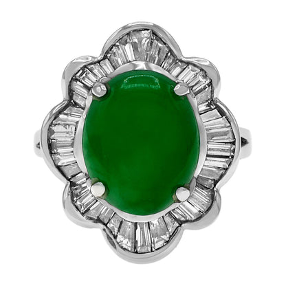 Exclusive 18k White Gold Jadeite & Diamond Ring — 4 — Front View