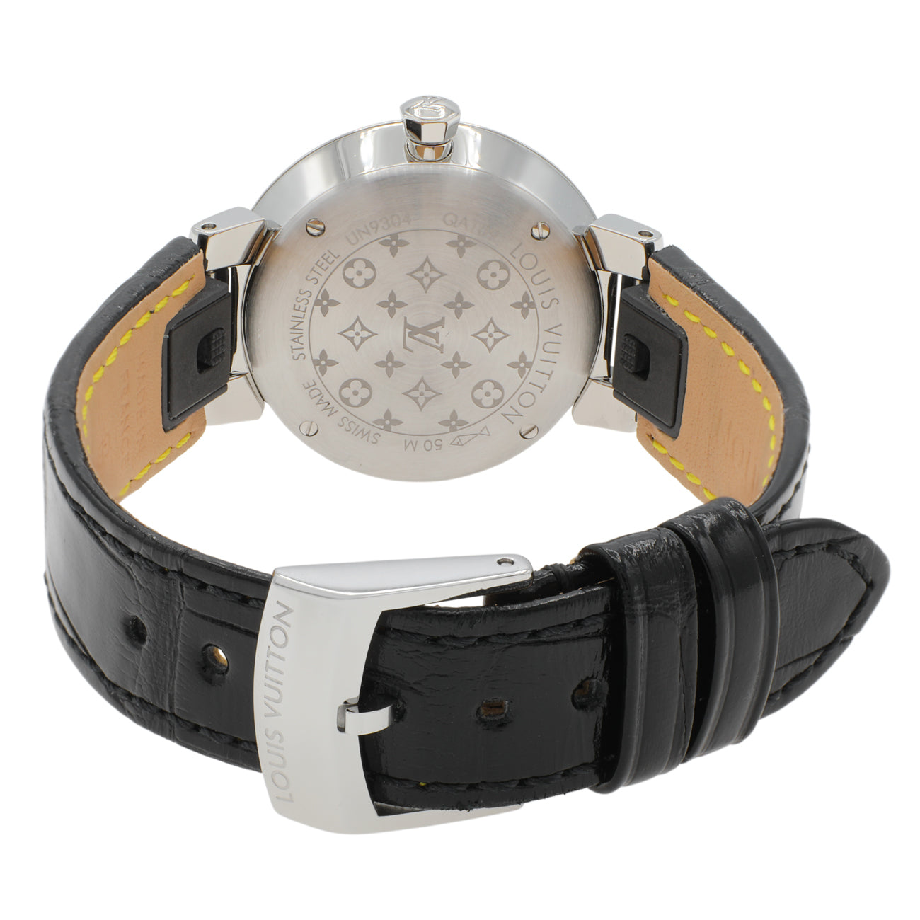 Exclusive Louis Vuitton Stainless Steel Diamond Tambour Slim Quartz QBB117 — Side View