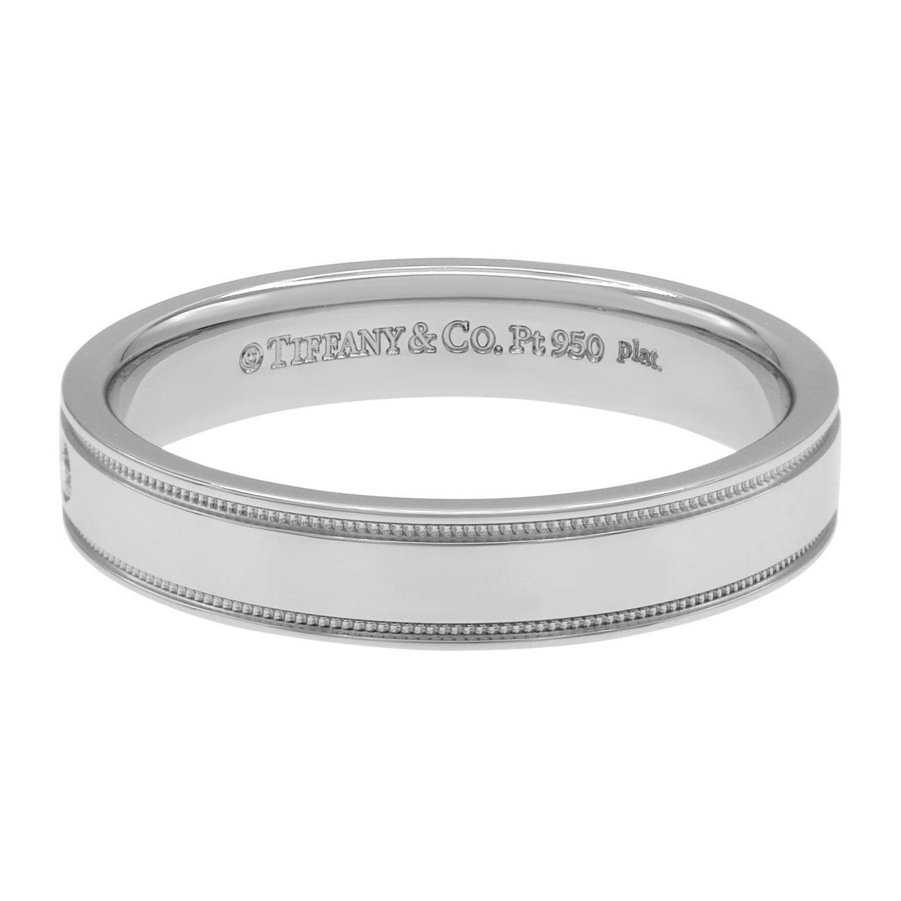 Exclusive Tiffany & Co. Platinum Diamond Double Milgrain Band Ring — Side View