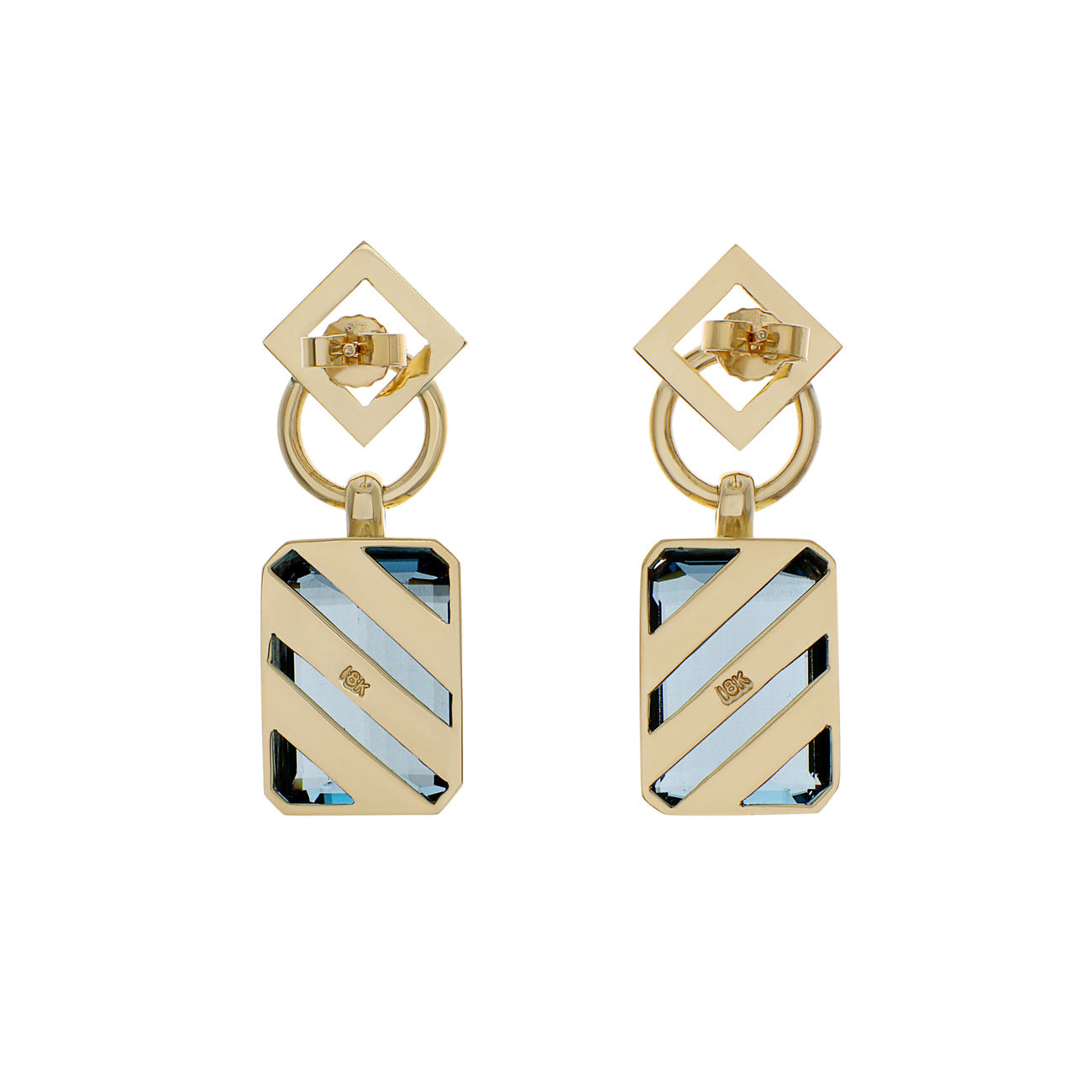 Exclusive 18K Yellow Gold 38.58 Carat Blue Topaz Earrings — Side View