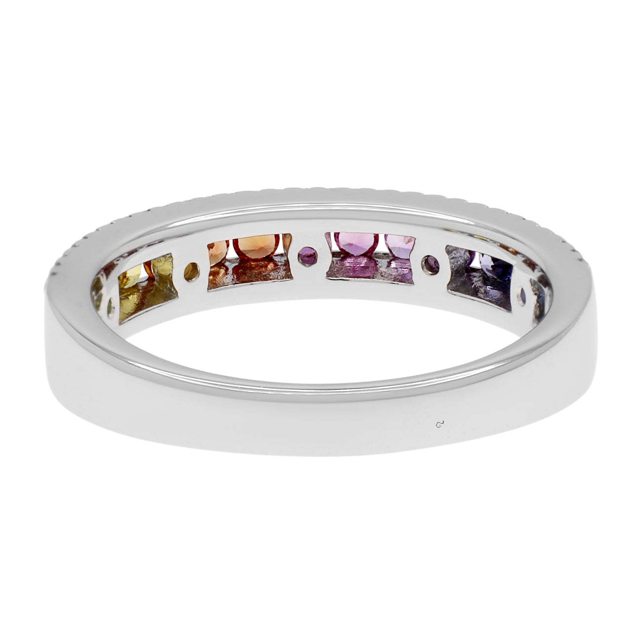 Exclusive 18K White Gold 0.88 Carat Rainbow Sapphire Diamond Ring — Side View