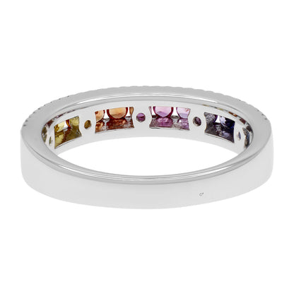 Exclusive 18K White Gold 0.88 Carat Rainbow Sapphire Diamond Ring — Side View