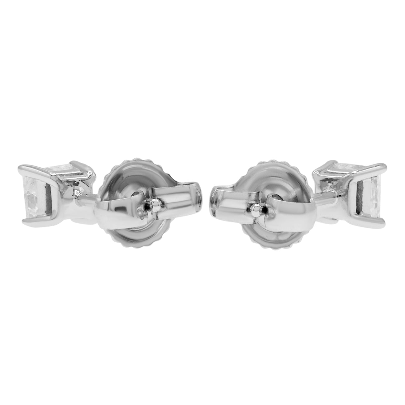 Exclusive 14K White Gold 0.76 Carat Princess Diamond Earrings — Side View