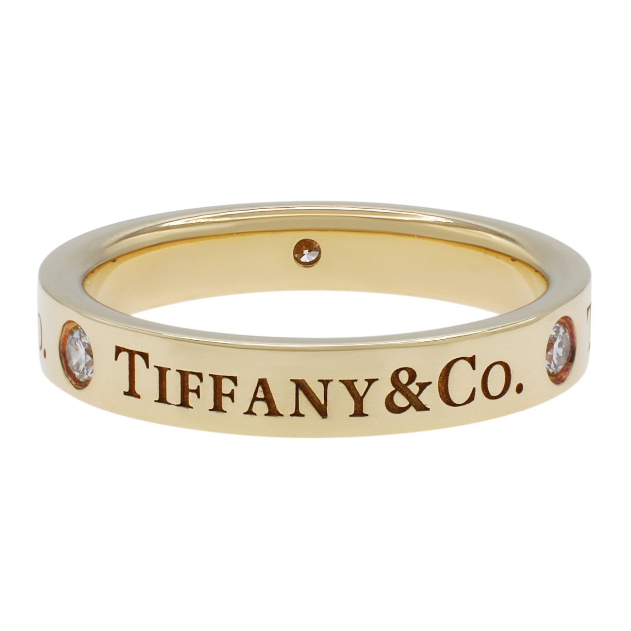 Exclusive Tiffany & Co 18K Yellow Gold Diamond 3mm Band Ring — Side View