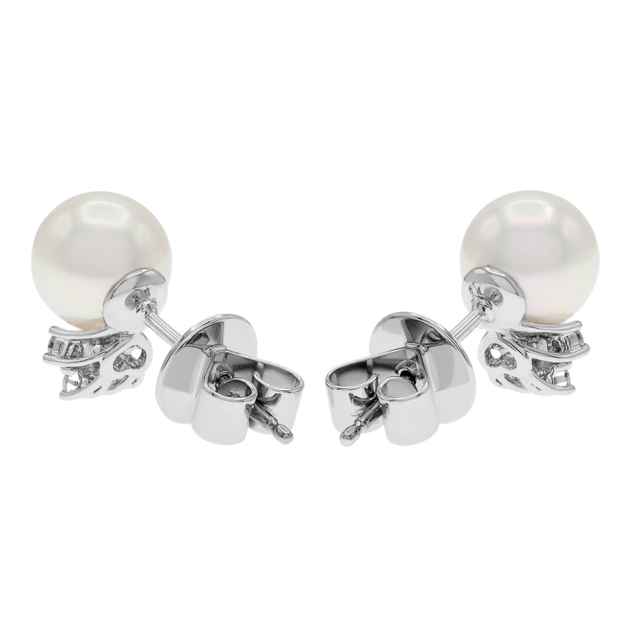 Exclusive 18K White Gold Akoya Pearl Diamond Earrings — Back View