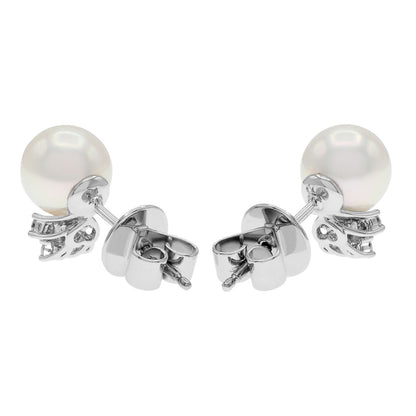 Exclusive 18K White Gold Akoya Pearl Diamond Earrings — Back View