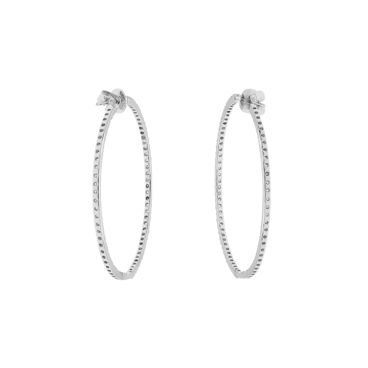 Exclusive 18K White Gold 2.76 Carat Diamond Hoop Earrings — Side View