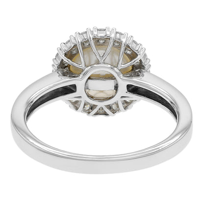 Exclusive 18K White Gold 0.32 Carat Diamond Akoya Pearl Ring — 3.75 — Back View