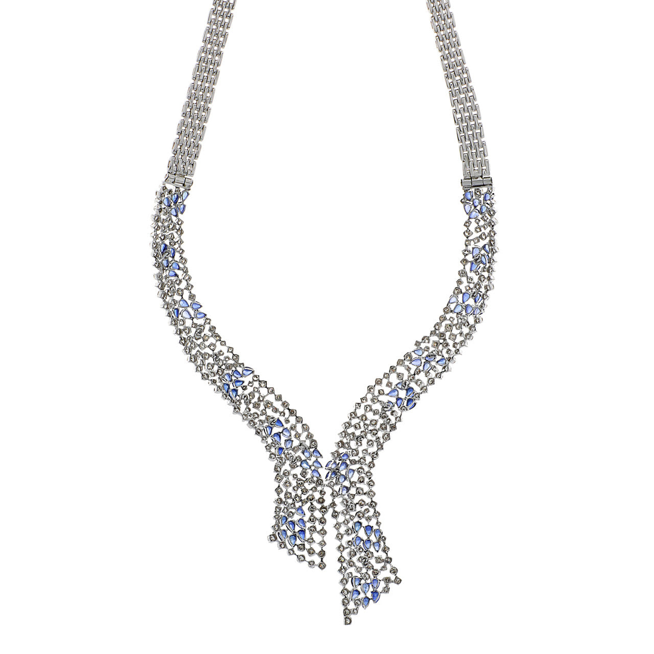 Exclusive 14K White Gold 14.74 Carat Sapphire & Diamond Collier Necklace — Side View