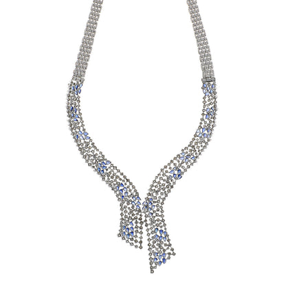 Exclusive 14K White Gold 14.74 Carat Sapphire & Diamond Collier Necklace — Side View
