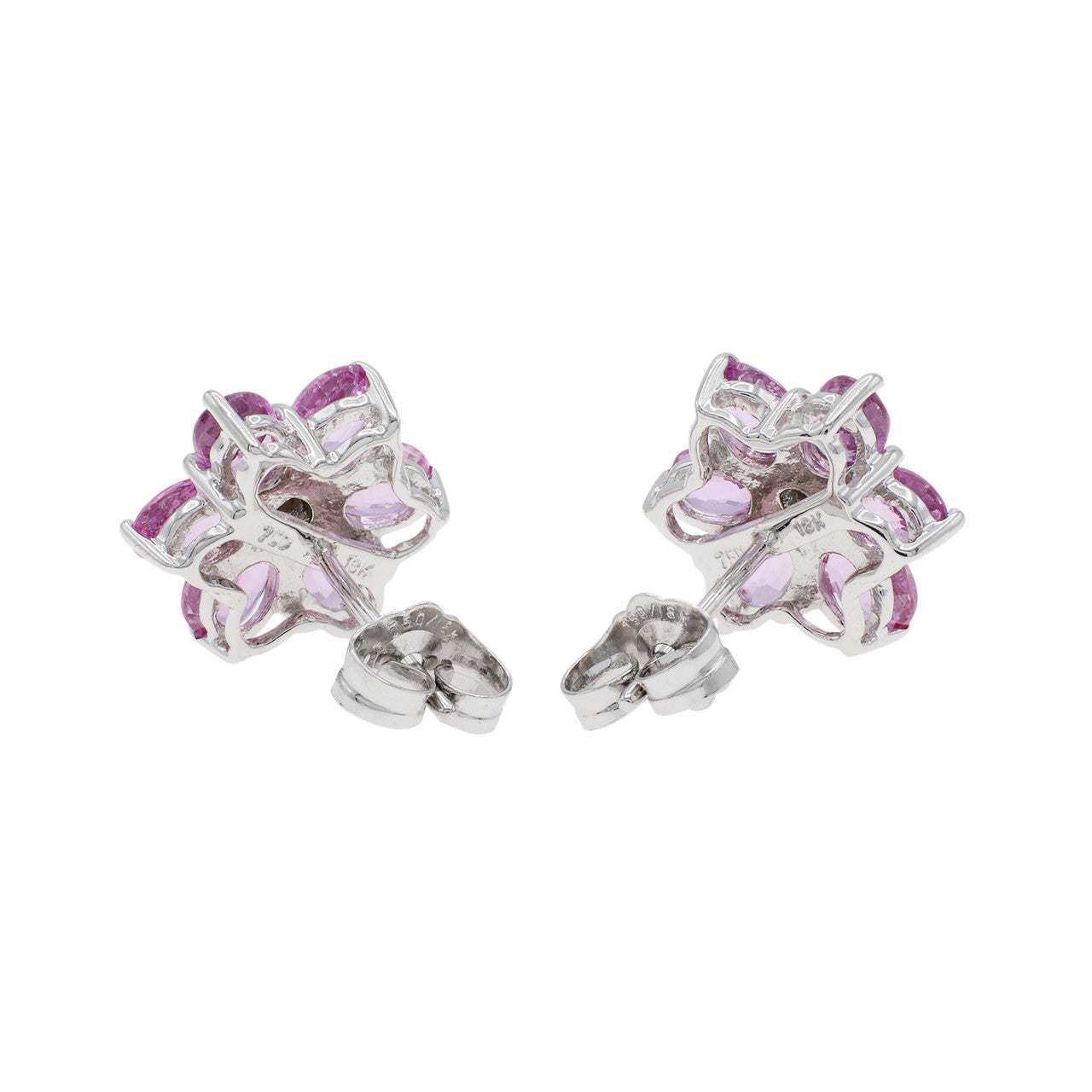 Exclusive 18K White Gold 3.12 Carat Pink Sapphire Diamond Earrings — Back View
