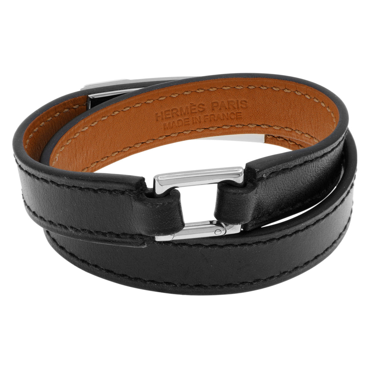 Exclusive Hermes Black Chamonix Rivale Double Tour Bracelet — Side View