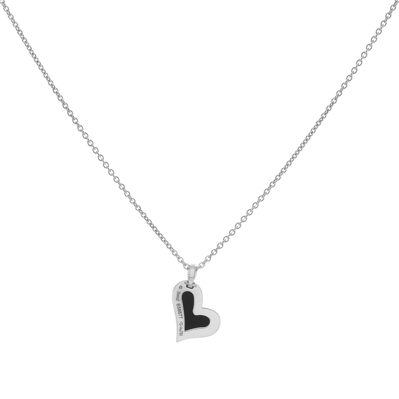Exclusive Piaget 18K White Gold Diamond Onyx Limelight Heart Pendant — Side View