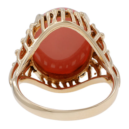 Exclusive 14K Yellow Gold Pink Coral Ring — 4 — Back View