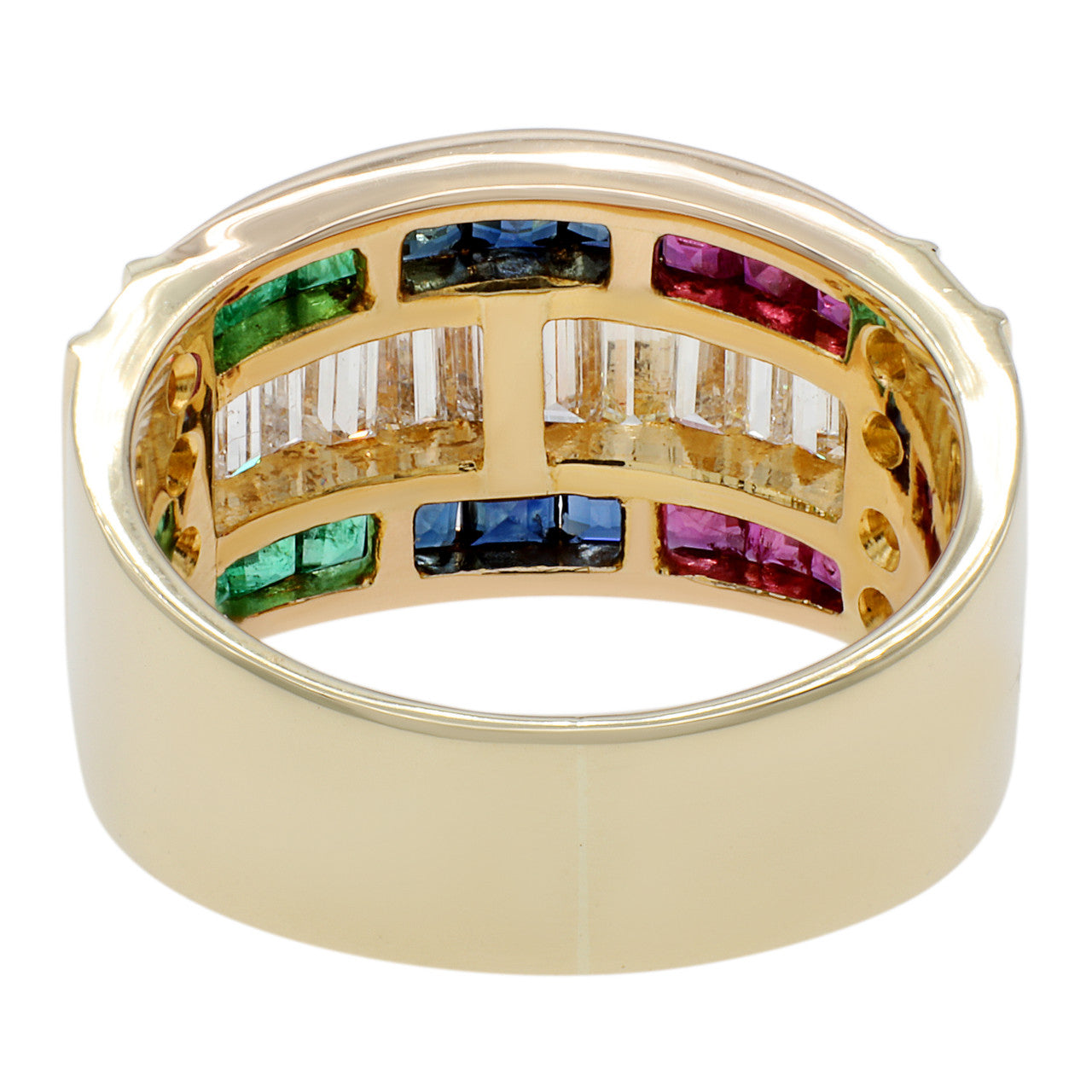 Exclusive 14K Yellow Gold Diamond Emerald Sapphire Ruby Ring — 4 — Side View