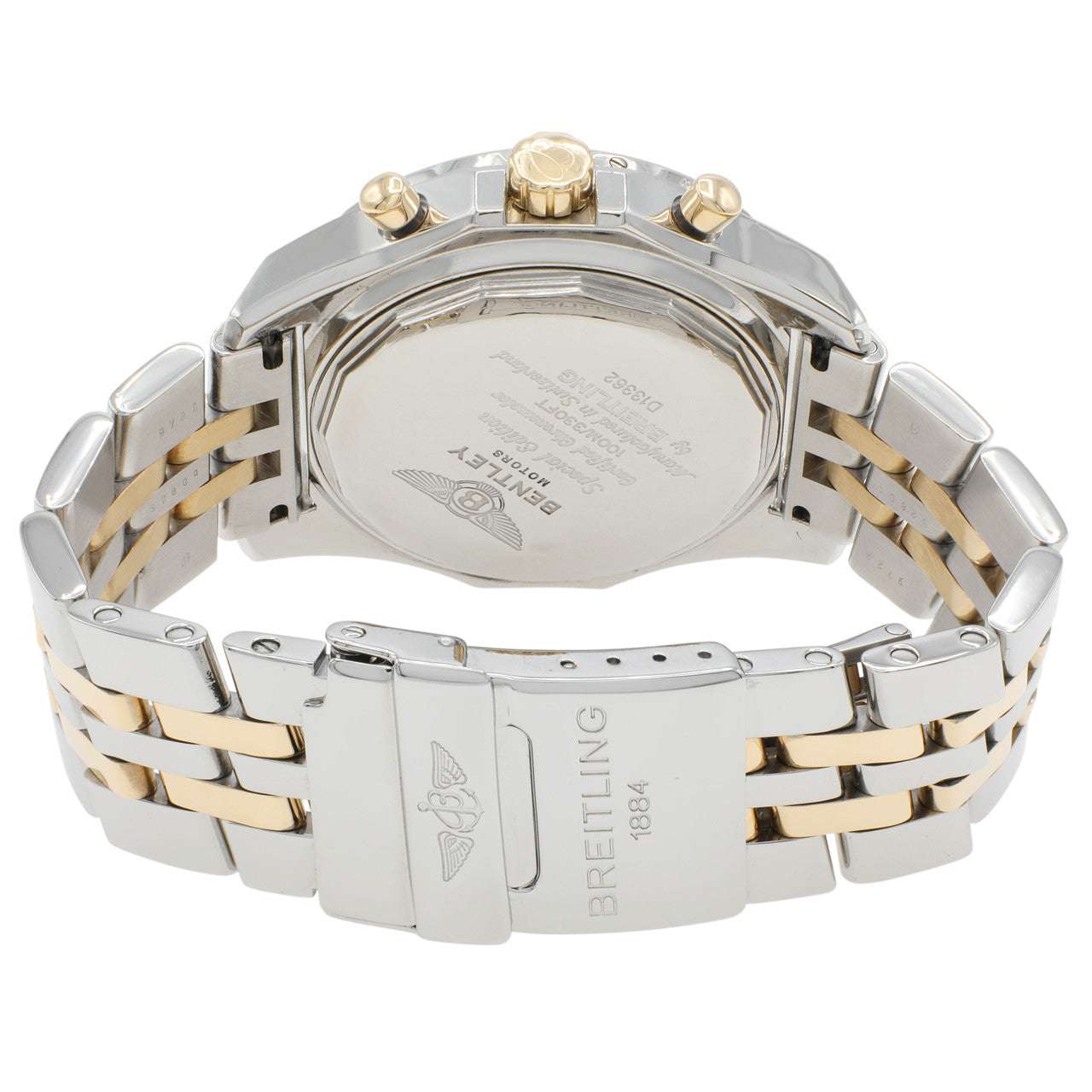 Exclusive Breitling Stainless Steel 18K Yellow Gold Bentley GT Chronograph D13362 — Side View