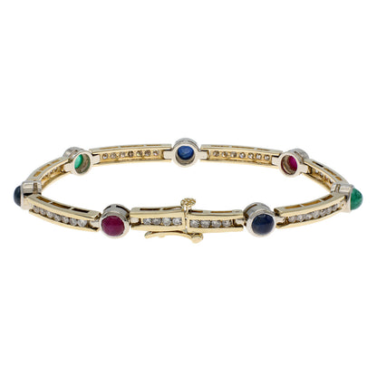 Exclusive 14K Yellow & White Gold Sapphire Emerald Ruby Bracelet — Side View
